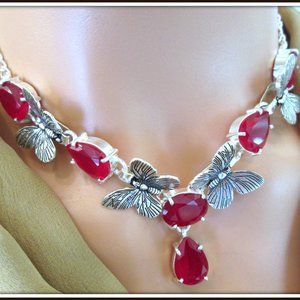 ruby natural pear cut ladies 925 silver necklace